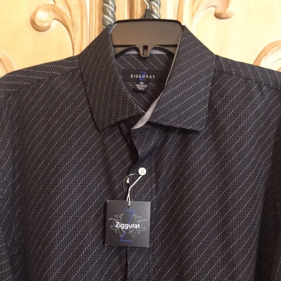 Ziggurat Mens Dress Shirt Black Black & White - Picture 5 of 9